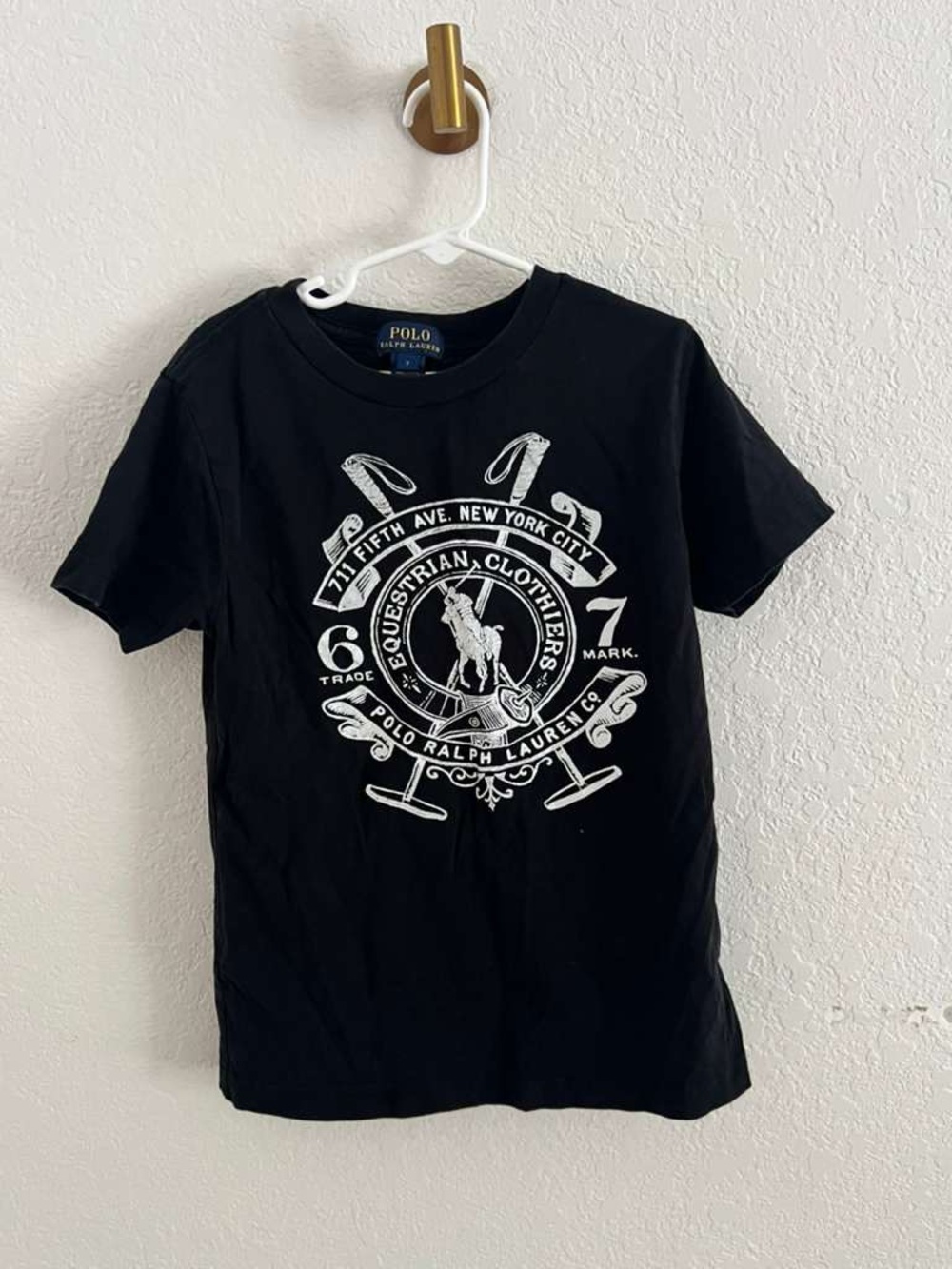 Polo by Ralph Lauren Kids Cotton Tee with White Equestrian Crest Sz 7
